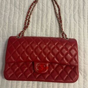 Large Red and Gold Quilted Leather Bag